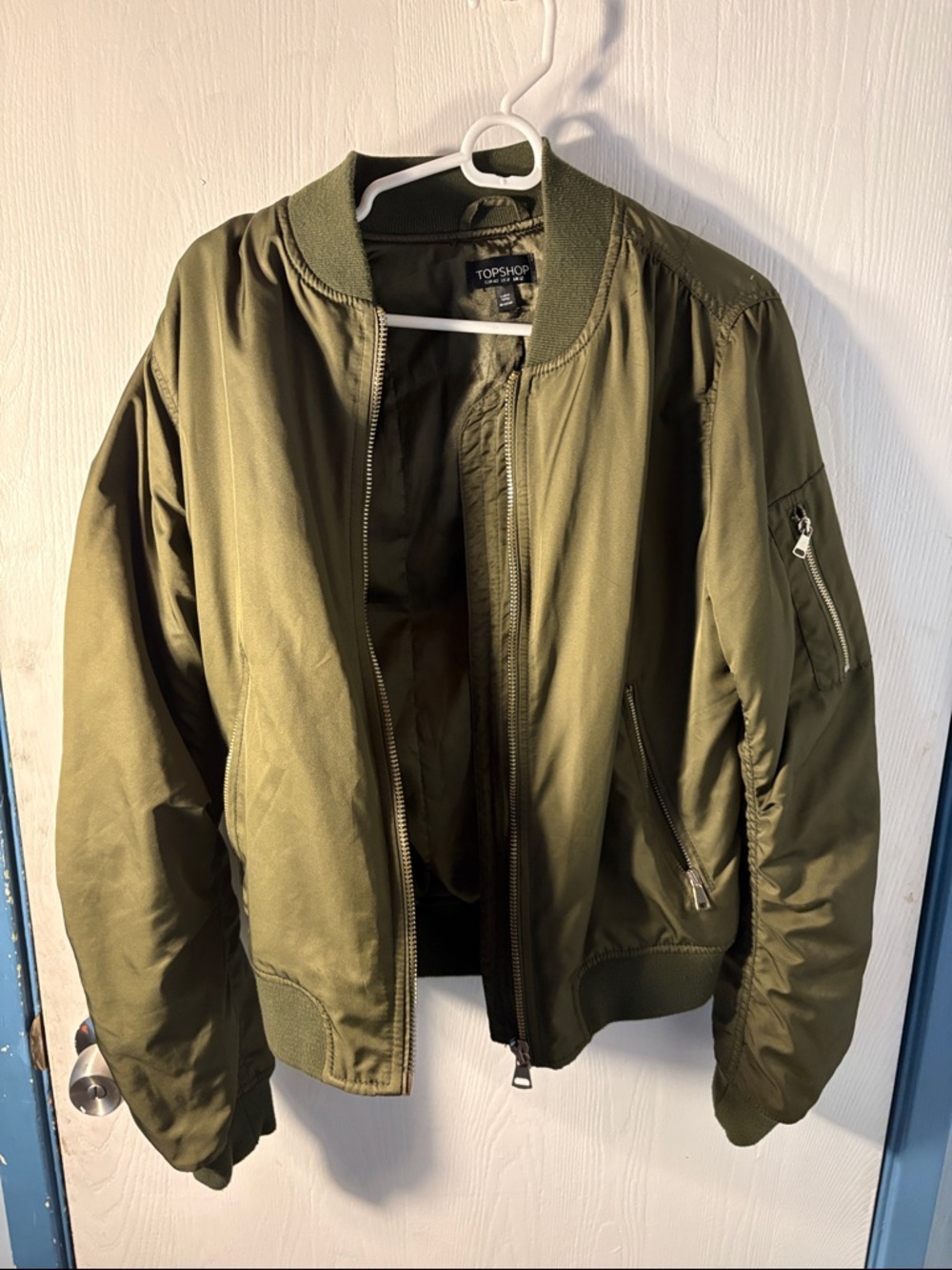Topshop Olive Bomber Jacket - Men's Lightweight Flight Coat